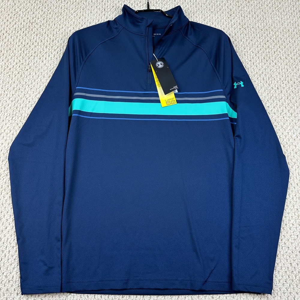 Under Armour 1/4 Zip Pullover Mens M Navy Loose Fit Performance Golf UPF 50 NEW